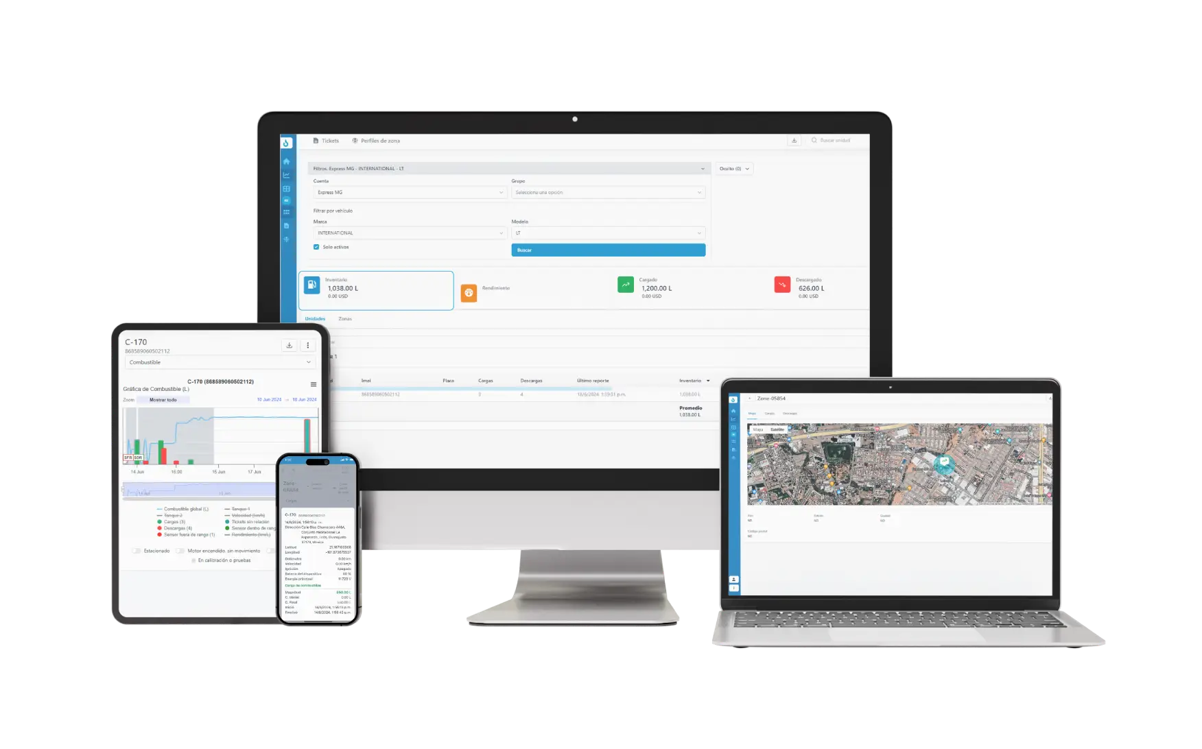 Plataforma de Control de Combustible SATECH - Dashboard de monitoreo con precisión >99.5%